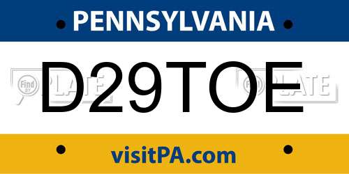 D29TOE Pennsylvania License Plate