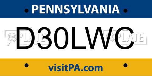 D30LWC Pennsylvania License Plate