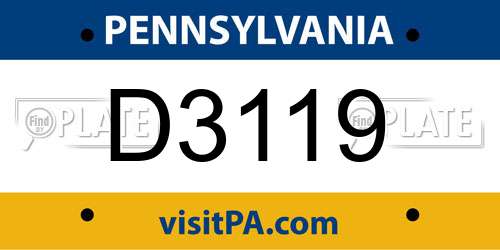 D3119 Pennsylvania License Plate