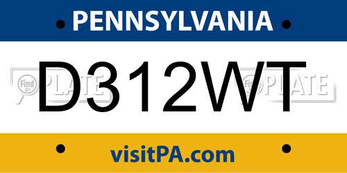 D312WT Pennsylvania License Plate