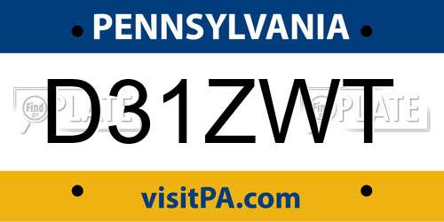 D31ZWT Pennsylvania License Plate