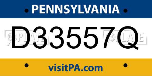 D33557Q Pennsylvania License Plate