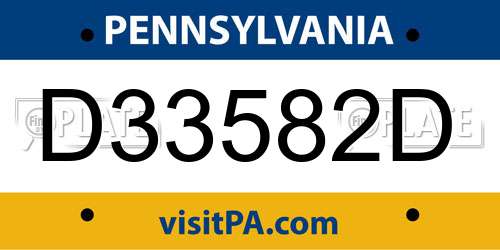 D33582D Pennsylvania License Plate