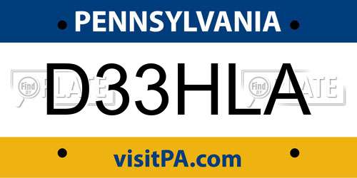 D33HLA Pennsylvania License Plate