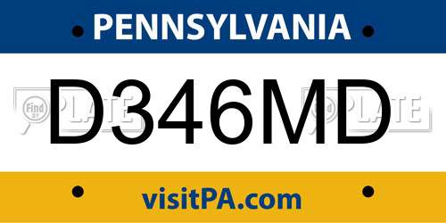 D346MD Pennsylvania License Plate