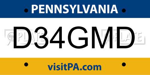 D34GMD Pennsylvania License Plate
