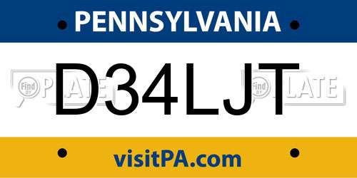 D34LJT Pennsylvania License Plate