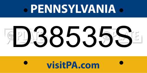 D38535S Pennsylvania License Plate