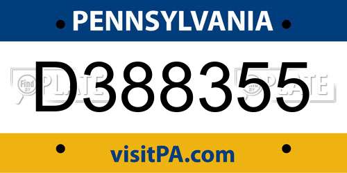 D388355 Pennsylvania License Plate