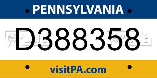 D388358 Pennsylvania License Plate