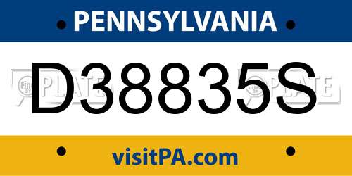 D38835S Pennsylvania License Plate