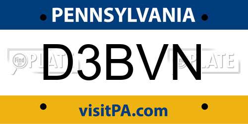 D3BVN Pennsylvania License Plate