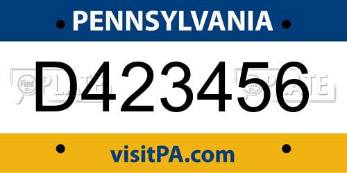 D423456 Pennsylvania License Plate