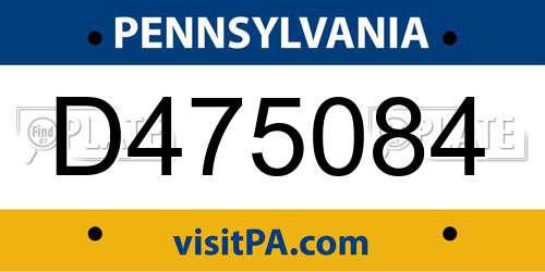 D475084 Pennsylvania License Plate