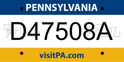 D47508A Pennsylvania License Plate