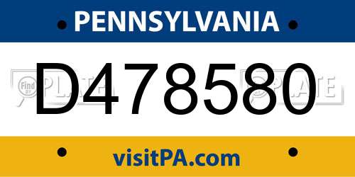 D478580 Pennsylvania License Plate
