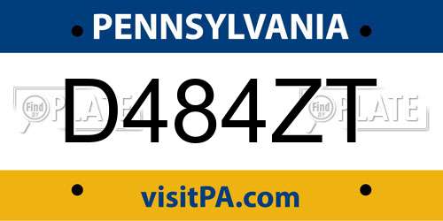 D484ZT Pennsylvania License Plate