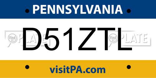 D51ZTL Pennsylvania License Plate