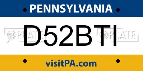 D52BTI Pennsylvania License Plate