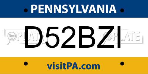 D52BZI Pennsylvania License Plate