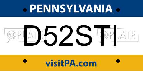 D52STI Pennsylvania License Plate