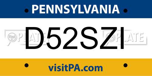 D52SZI Pennsylvania License Plate