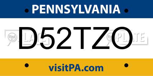 D52TZO Pennsylvania License Plate