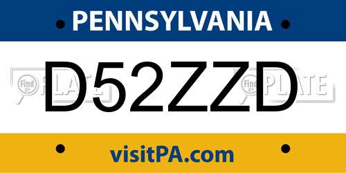 D52ZZD Pennsylvania License Plate