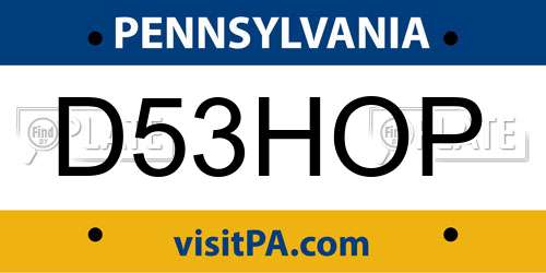 D53HOP Pennsylvania License Plate