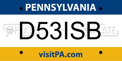 D53ISB Pennsylvania License Plate