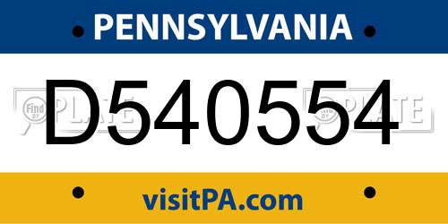 D540554 Pennsylvania License Plate