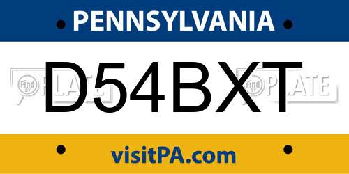 D54BXT Pennsylvania License Plate