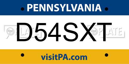 D54SXT Pennsylvania License Plate
