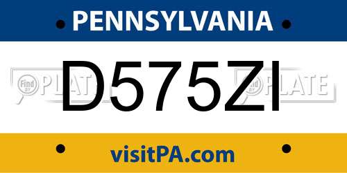 D575ZI Pennsylvania License Plate