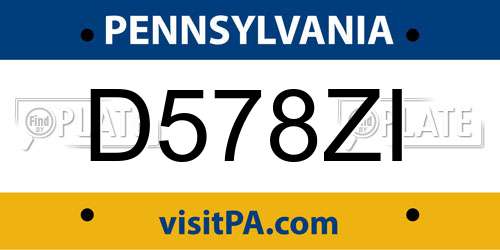 D578ZI Pennsylvania License Plate