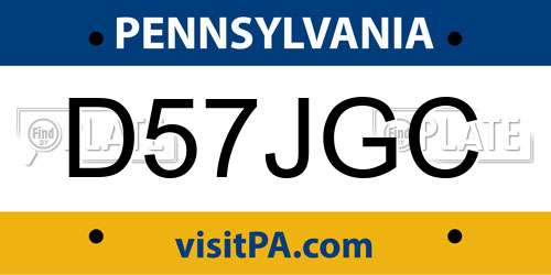 D57JGC Pennsylvania License Plate