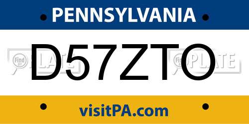D57ZTO Pennsylvania License Plate