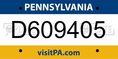 D609405 Pennsylvania License Plate