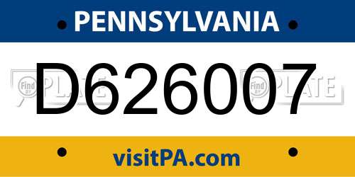 D626007 Pennsylvania License Plate