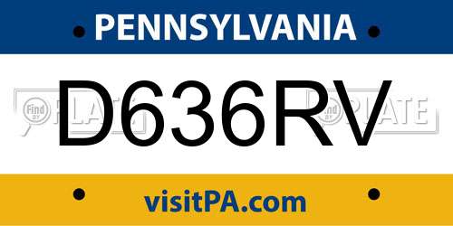 D636RV Pennsylvania License Plate
