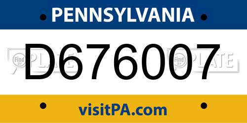 D676007 Pennsylvania License Plate