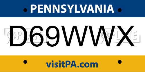 D69WWX Pennsylvania License Plate