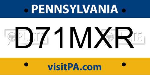 D71MXR Pennsylvania License Plate