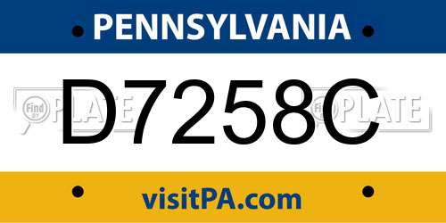 D7258C Pennsylvania License Plate