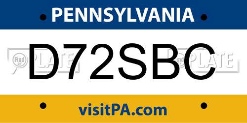 D72SBC Pennsylvania License Plate