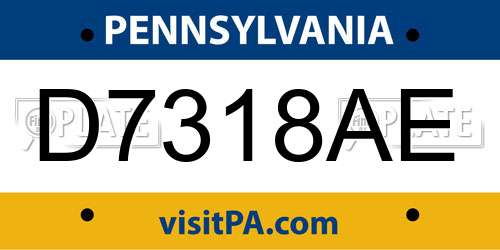 D7318AE Pennsylvania License Plate