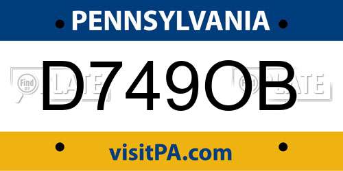 D749OB Pennsylvania License Plate