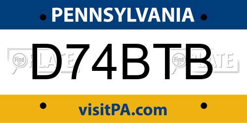 D74BTB Pennsylvania License Plate