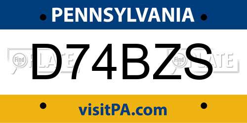 D74BZS Pennsylvania License Plate