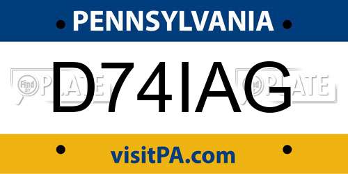 D74IAG Pennsylvania License Plate